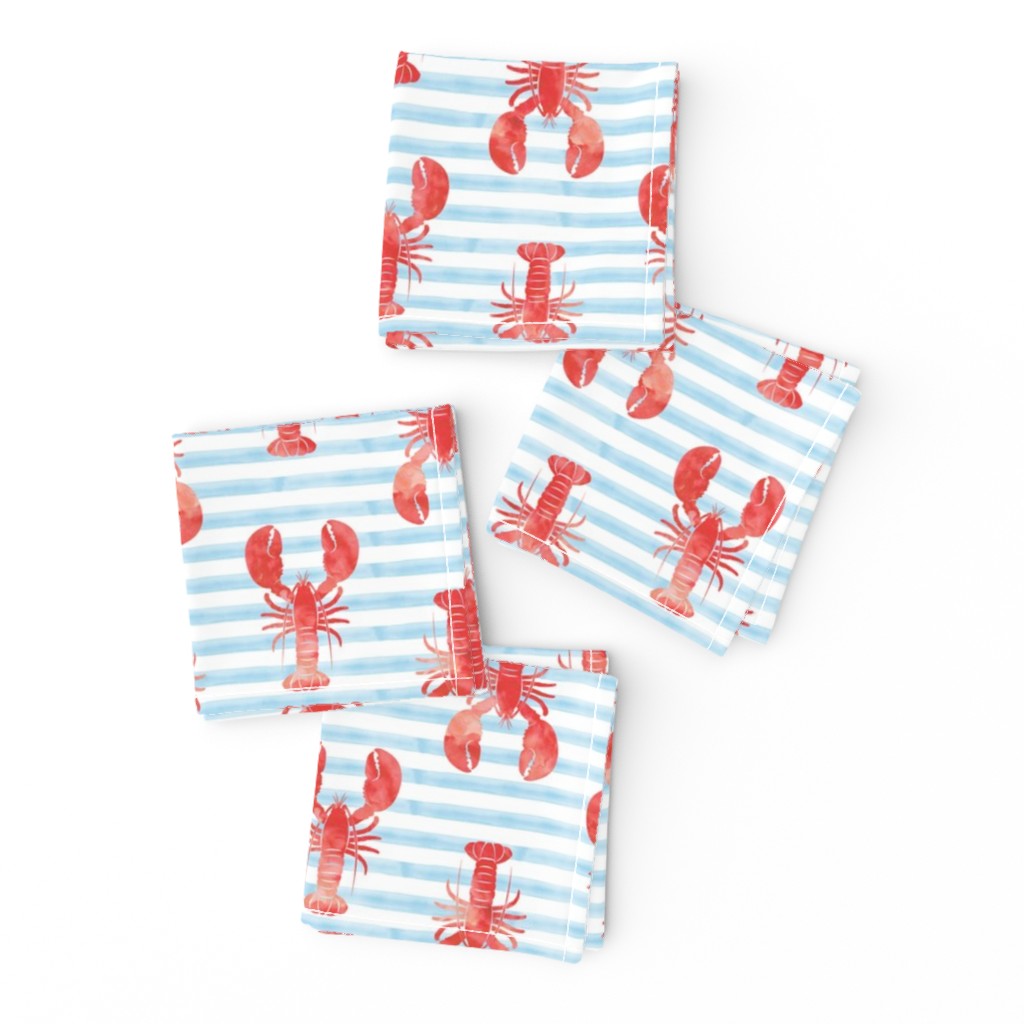 lobsters - red on blue stripes