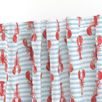 lobsters - red on blue stripes