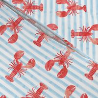 lobsters - red on blue stripes