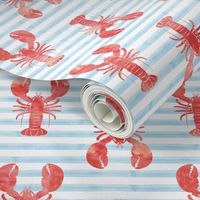 lobsters - red on blue stripes