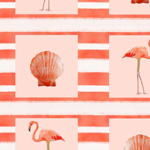 Flamingo and Scallop Shell Motif