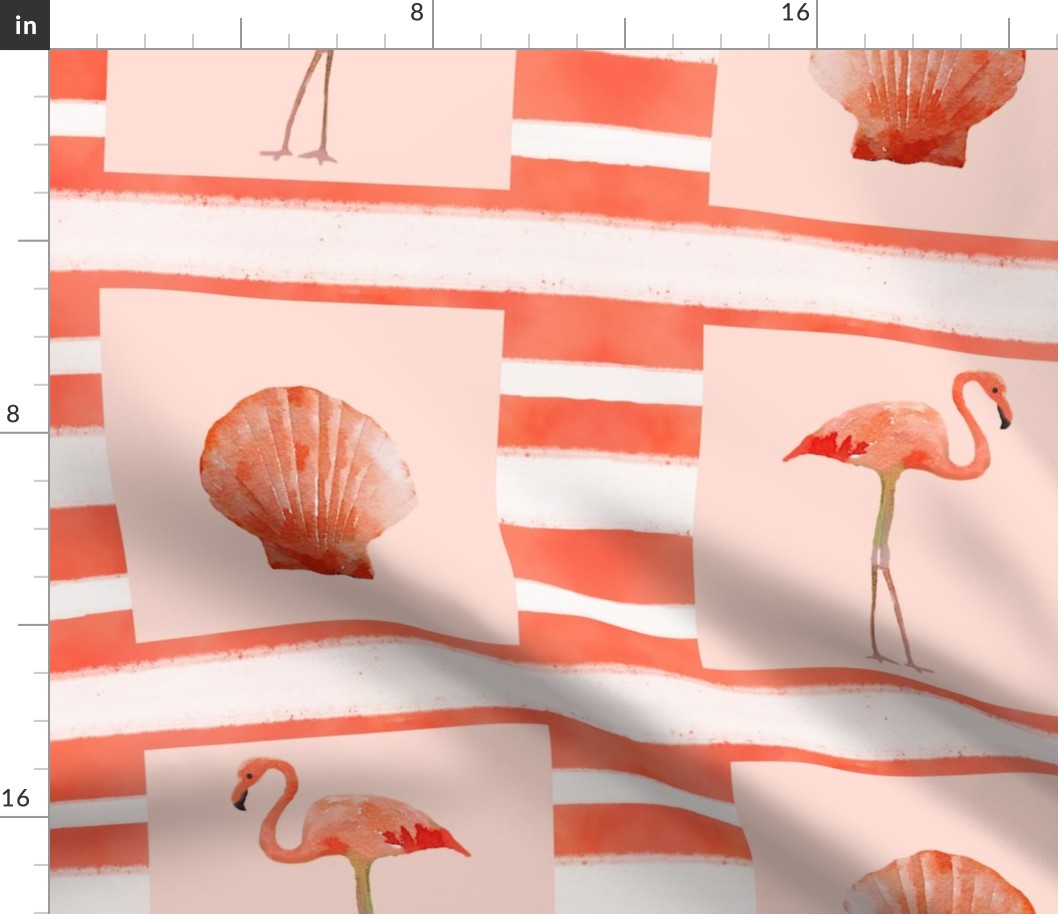 Flamingo and Scallop Shell Motif