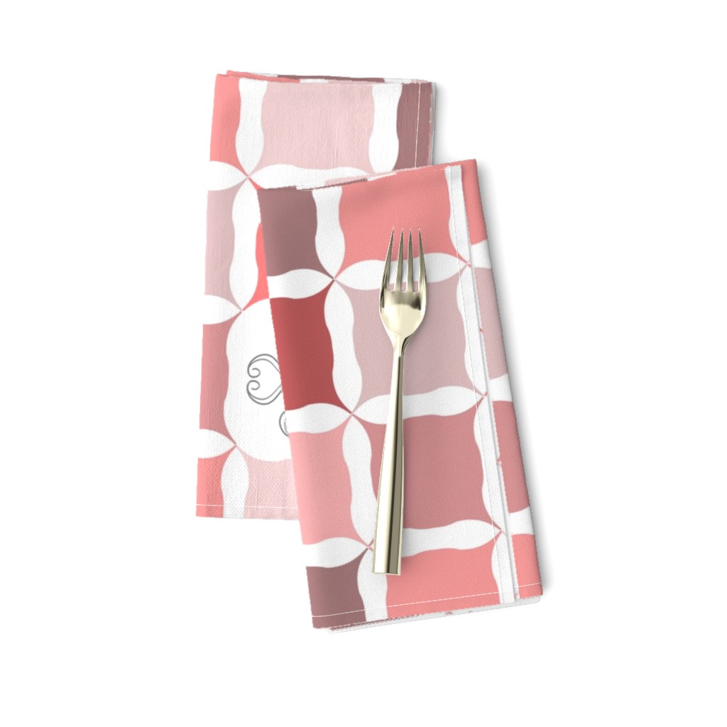 Blush Coral Pink Grid with Scroll Flower 