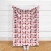 Blush Coral Pink Grid with Scroll Flower 