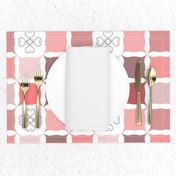 Blush Coral Pink Grid with Scroll Flower 