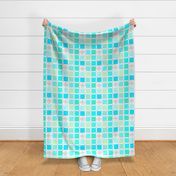 Teal Blue & Mint Green Grid with Scroll Flower