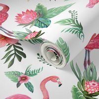 Watercolor flamingo dream garden jungle 