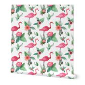 Watercolor flamingo dream garden jungle 