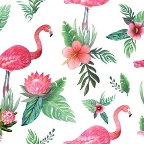 Watercolor flamingo dream garden jungle 