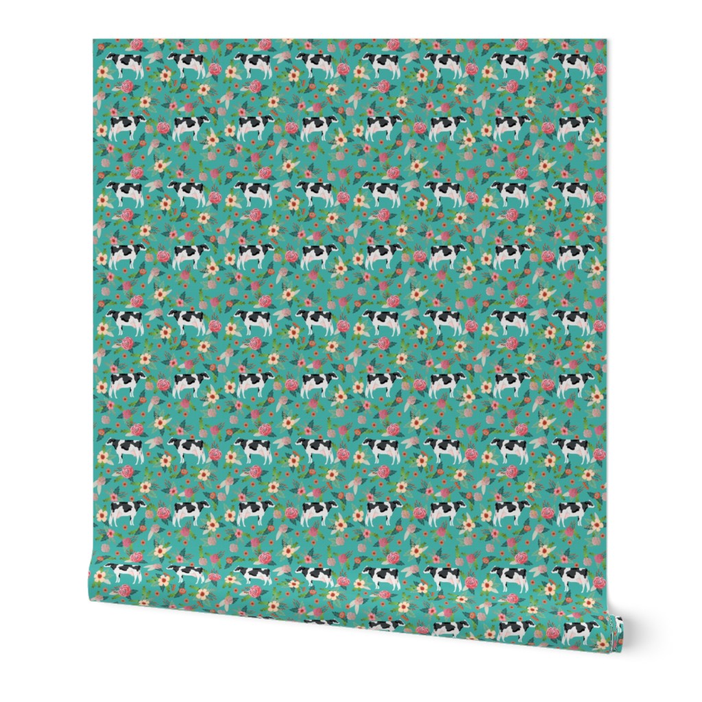 holstein cattle cow farm animal floral teal