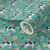 holstein cattle cow farm animal floral teal