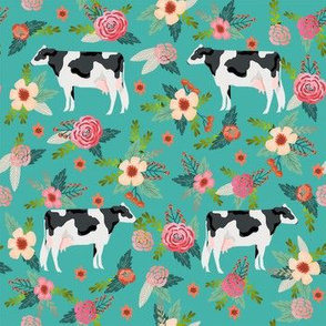 holstein cattle cow farm animal floral teal