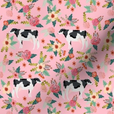 holstein cattle cow farm animal floral pink