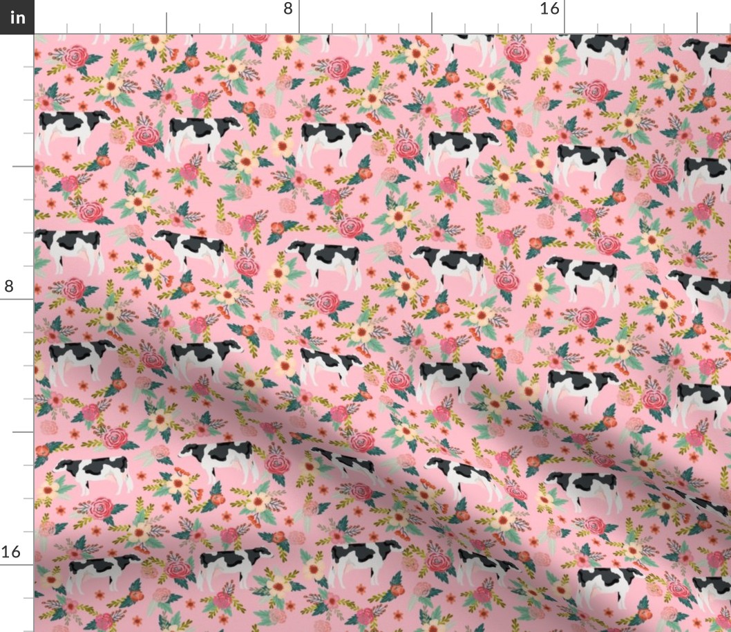 holstein cattle cow farm animal floral pink
