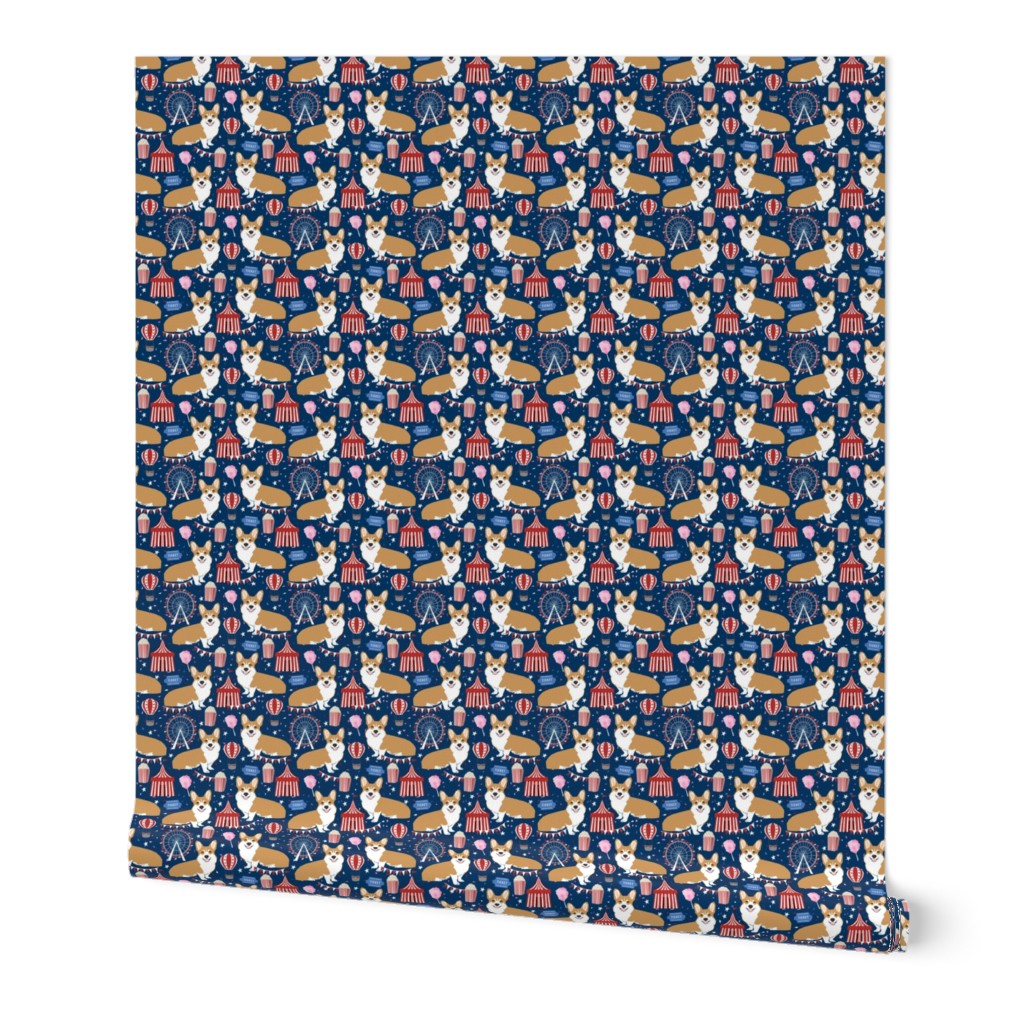 corgi carnival cute corgis dog breed fabric blue