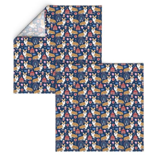 corgi carnival cute corgis dog breed fabric blue