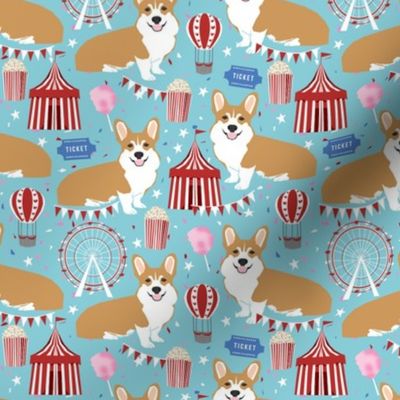 corgi carnival cute corgis dog breed fabric light blue