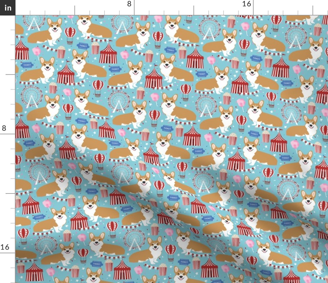 corgi carnival cute corgis dog breed fabric light blue