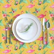 flamingo dream garden // tropical floral on mustard yellow