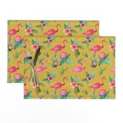 flamingo dream garden // tropical floral on mustard yellow