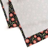 Coral, Peach & Orange Floral on Black