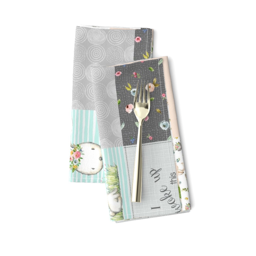 Woodland Friends Nursery Patchwork Quilt (rotated) - Wholecloth Deer Fox Raccoon Bunny (Grey Blush) GingerLous