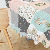 Woodland Friends Nursery Patchwork Quilt (rotated) - Wholecloth Deer Fox Raccoon Bunny (Grey Blush) GingerLous