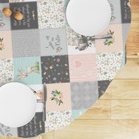 Woodland Friends Nursery Patchwork Quilt (rotated) - Wholecloth Deer Fox Raccoon Bunny (Grey Blush) GingerLous