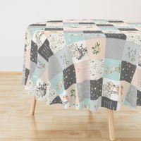 Woodland Friends Nursery Patchwork Quilt (rotated) - Wholecloth Deer Fox Raccoon Bunny (Grey Blush) GingerLous