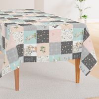 Woodland Friends Nursery Patchwork Quilt (rotated) - Wholecloth Deer Fox Raccoon Bunny (Grey Blush) GingerLous