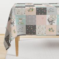 Woodland Friends Nursery Patchwork Quilt (rotated) - Wholecloth Deer Fox Raccoon Bunny (Grey Blush) GingerLous