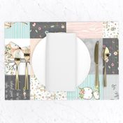 Woodland Friends Nursery Patchwork Quilt (rotated) - Wholecloth Deer Fox Raccoon Bunny (Grey Blush) GingerLous