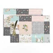 Woodland Friends Nursery Patchwork Quilt (rotated) - Wholecloth Deer Fox Raccoon Bunny (Grey Blush) GingerLous