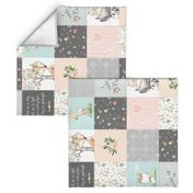 Woodland Friends Nursery Patchwork Quilt (rotated) - Wholecloth Deer Fox Raccoon Bunny (Grey Blush) GingerLous