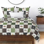 Woodland Animal Tracks Quilt Top – Brown + Green Patchwork Cheater Quilt, Style F, ROTATED