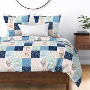 Woodland Friends Nursery Patchwork Quilt -  Wholecloth Deer Fox Raccoon Bunny (Navy Pink) GingerLous