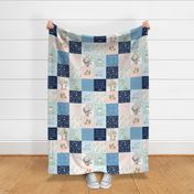 Woodland Friends Nursery Patchwork Quilt -  Wholecloth Deer Fox Raccoon Bunny (Navy Pink) GingerLous