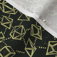 Woodblock Dice - black and gold - dnd, dungeons and dragons