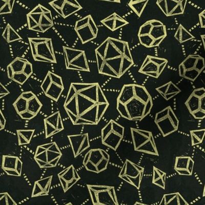 Woodblock Dice - black and gold - dnd, dungeons and dragons