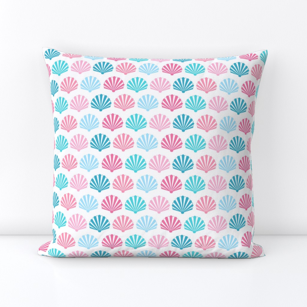 Seashell // Art Deco Shells pink and teal on white