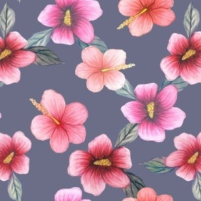 watercolor hibiscus floral on grey