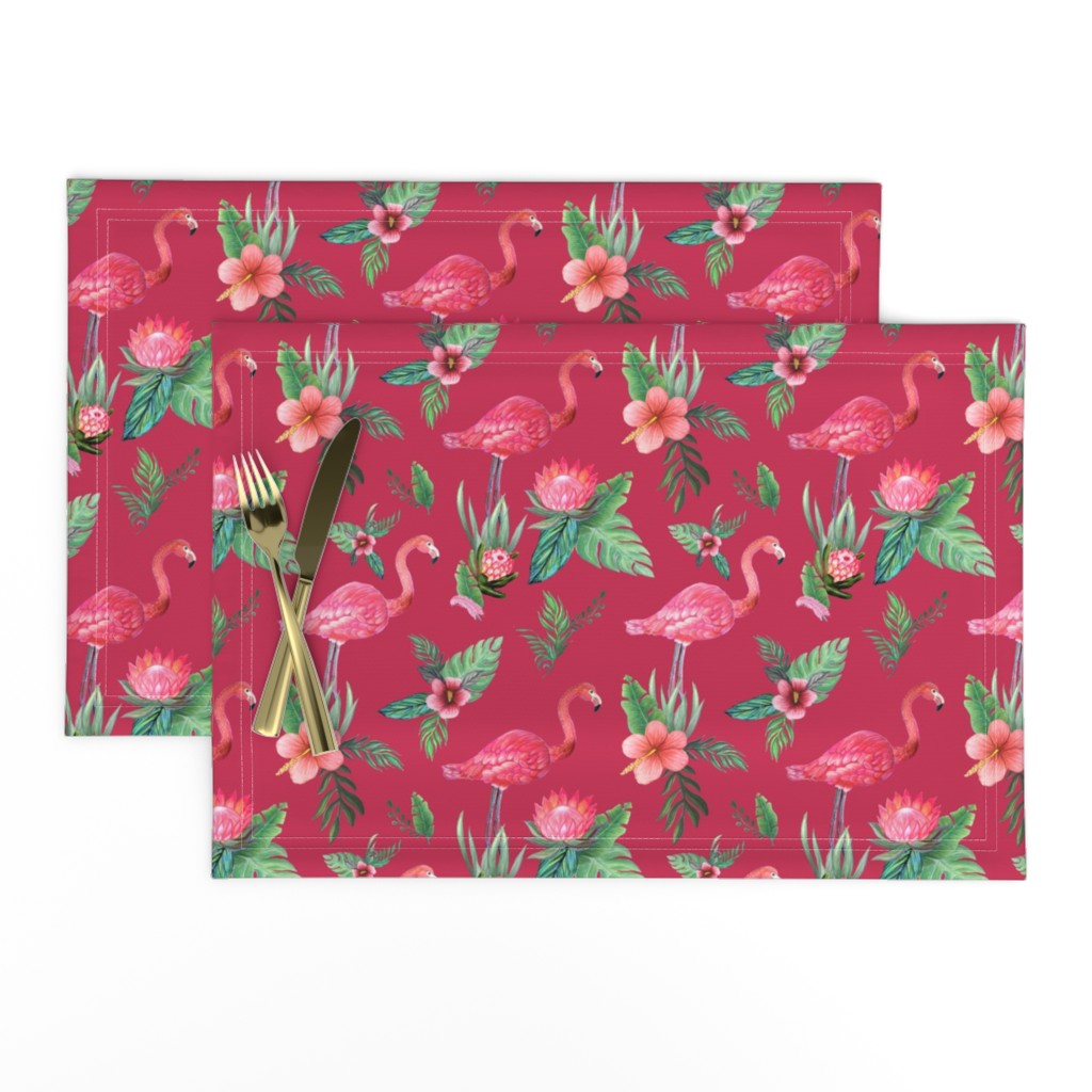 Watercolor flamingo on red // flamingo dream garden 