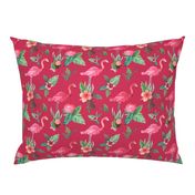 Watercolor flamingo on red // flamingo dream garden 