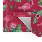 Watercolor flamingo on red // flamingo dream garden 