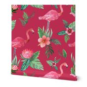 Watercolor flamingo on red // flamingo dream garden 