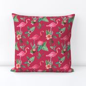 Watercolor flamingo on red // flamingo dream garden 