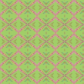Feather Blocks in bright, light green and pink, yellow