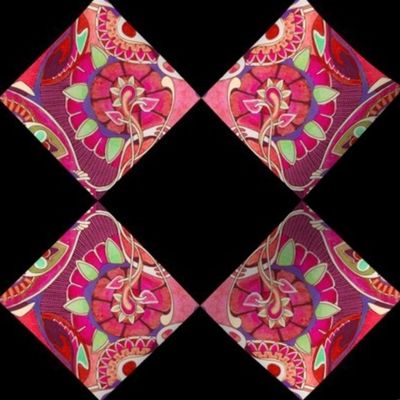 Art nouveau floral cheater squares (black background)