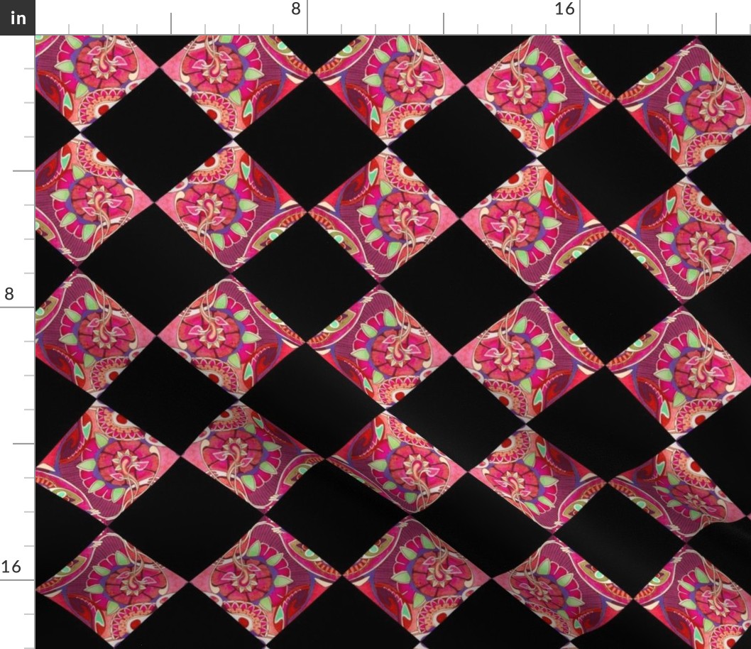 Art nouveau floral cheater squares (black background)