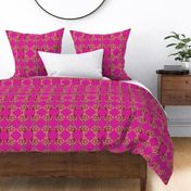 Art nouveau flowers on magenta checkerboard cheater quilt squares